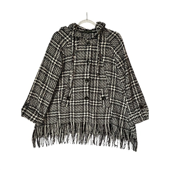 For Cynthia Jackets & Blazers - For Cynthia Houndstooth Hooded Fringe Jacket Women's Size Small